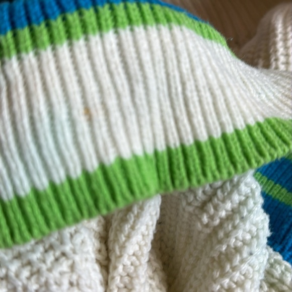 Urban Outfitters BDG Ivory Cropped Collared Taylor Sweater Green Blue Trim M - Picture 13 of 13